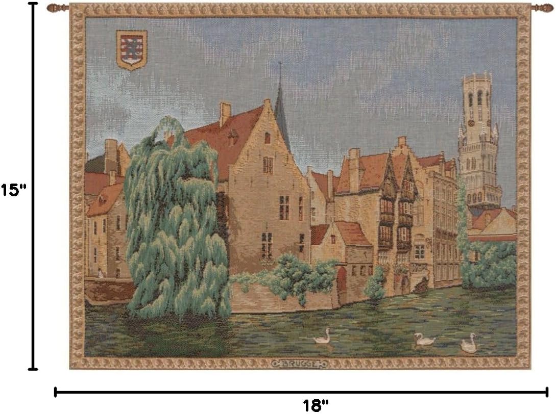 Charlotte Home Furnishings Inc. Brugges Riverside French Tapestry Wall Hanging, 15 X 18 Inch, Viscose Cotton And Polyester Blend Wall Art, Woven In France, Perfect For Home Decor And Wall Decor