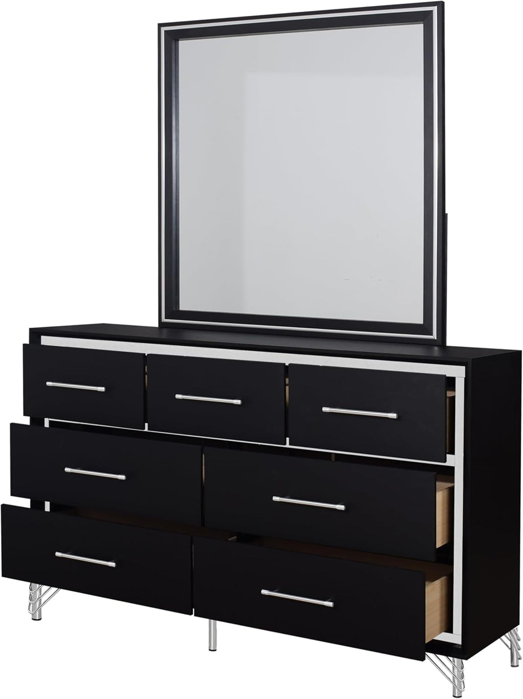 New Classic Furniture Ava 2-Piece Wood Dresser and Mirror Set, Ebony Black