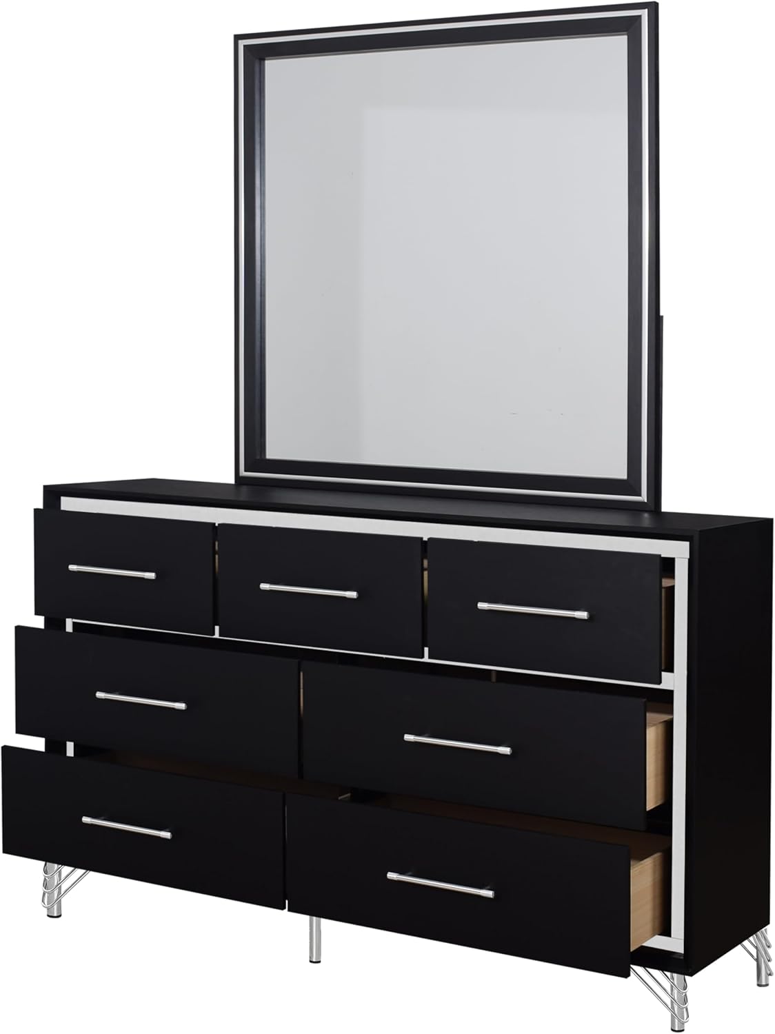 New Classic Furniture Ava 2-Piece Wood Dresser and Mirror Set, Ebony Black
