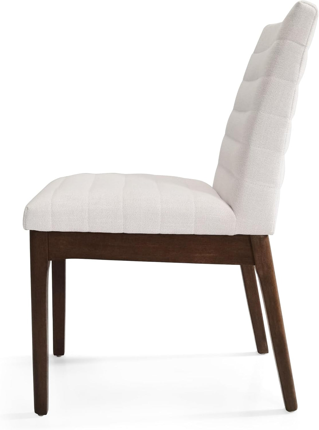 Christopher Knight Home Lancer Dining Chairs Set of 2, Wooden Kitchen Side Chair, Fabric Upholstered Accent Chair, Mid-Century Modern Armless Design with Channel Stitching, Light Beige and Walnut