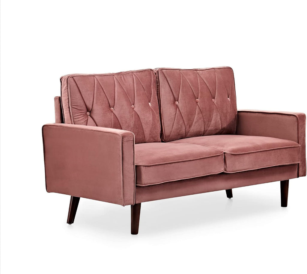 Container Furniture Modern Style Tufted Velvet Couches for Living Room with Soft Fabric Upholstery and Solid Wood Frame, 2 Piece Sofa and Loveseat Set, Rose