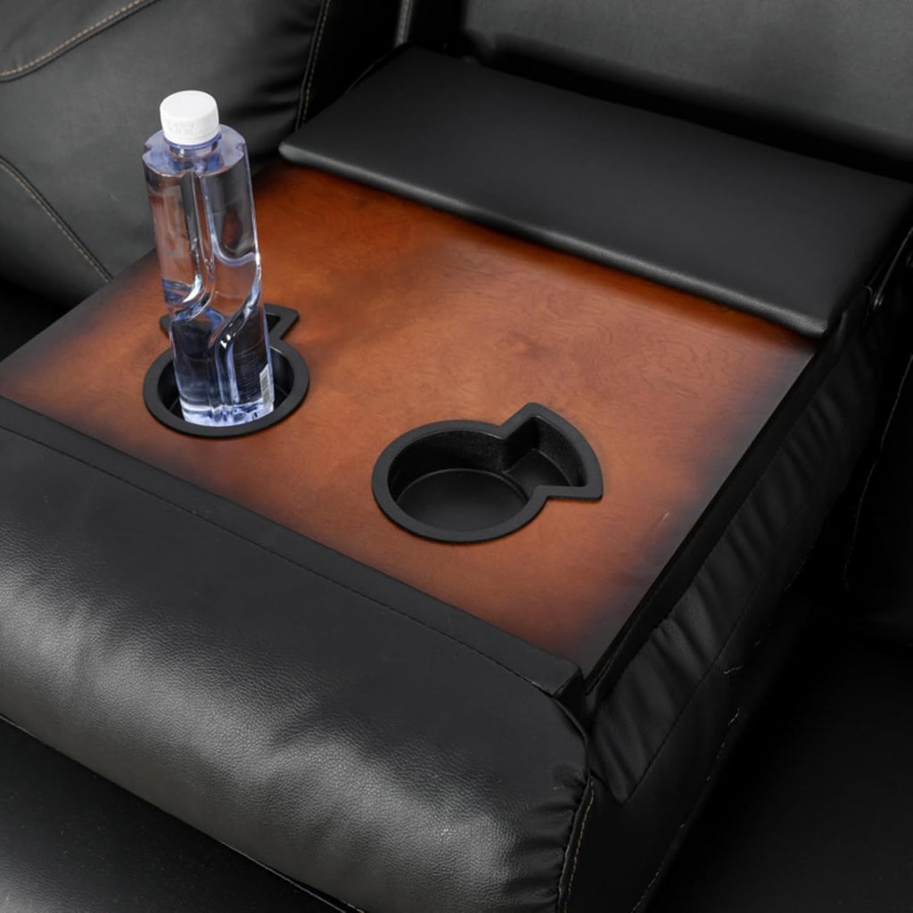 Recliner Sofa Set, Breathing Leather Living Room Reclining Couch with Storage Console, Cup Holders and Convertible Coffee Table, Adjustable Backrest Recliner Couch for Home Theater, Black