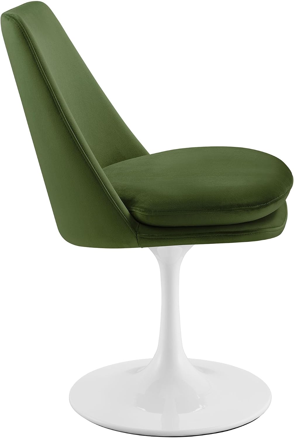 Modway Lippa Velvet Swivel Dining Side Chair in White Moss Green - Armless Accent Chair with Stain-Resistant Performance Velvet Upholstery - 360° Rotating Office Chair