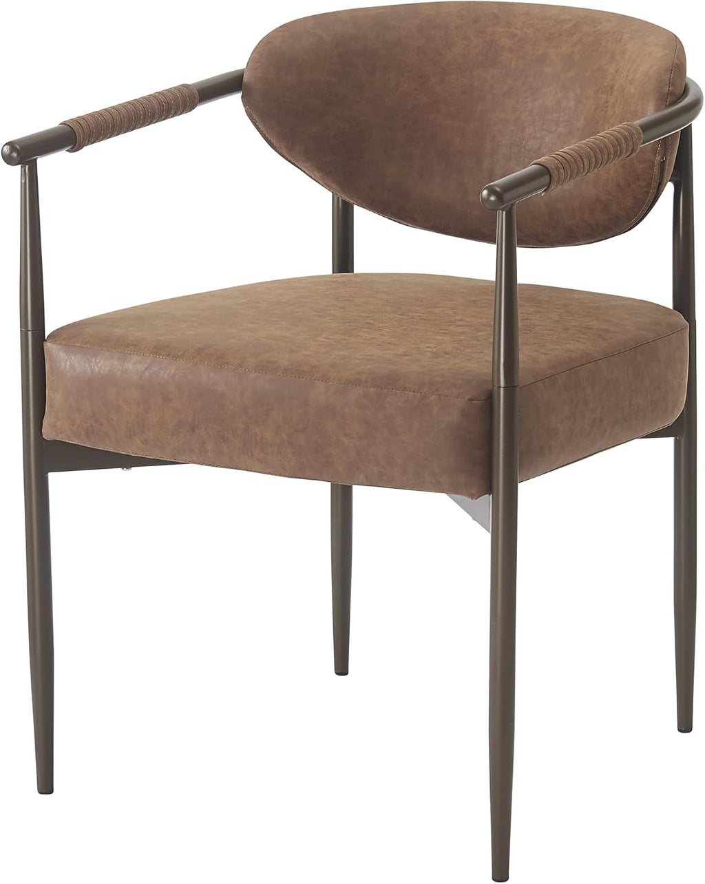 Christopher Knight Home Hyeok Modern Upholstered Dining Chairs Set of 2, Armchair Set with Metal Frame, Comfy Accent Chair with PU Leather Backrest/Seat Cushions for Kitchen/Dining Room, Brown