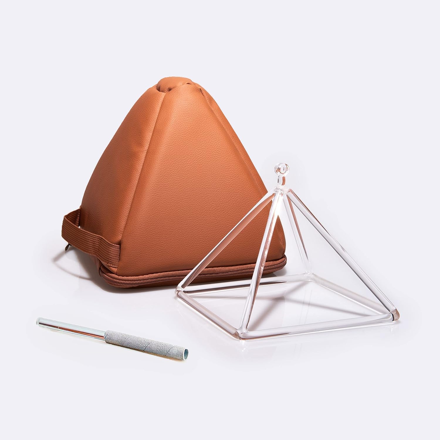 TOPFUND 16 inch Crystal Singing Pyramid with Synthetic Leather Carrying Case and Quartz Suede Mallet