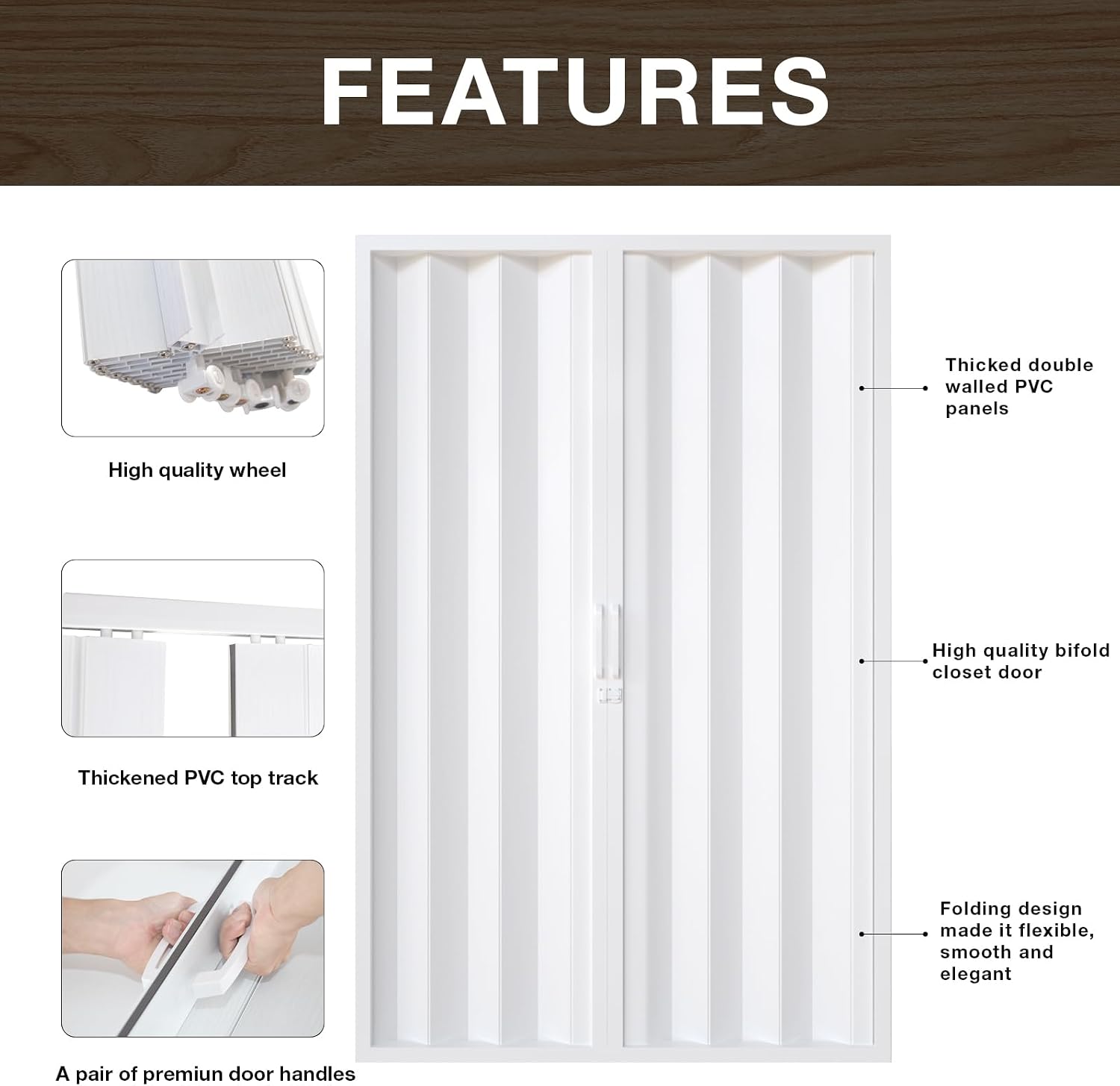 NeatiEase Accordion Door 60x80, Portable Interior PVC Folding Door, Bifold Closet Doors with Latch, Handle, Mounting Hardware