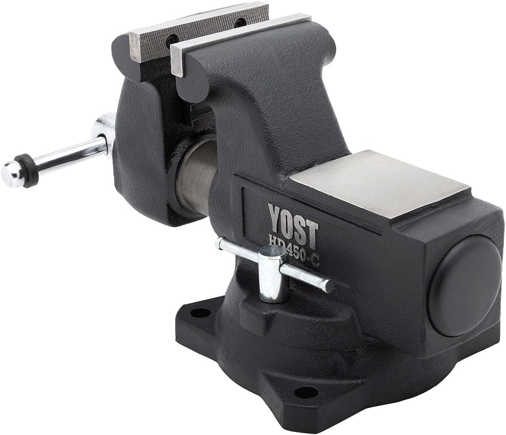 Yost HD450-C Heavy Duty 4-1/2 Inch Mechanics Work Bench Vise | Heavy Duty Woodworking & Metal Work Table with Secure Grip Swivel Base | 60,000 PSI Casting Iron Material with Extra-large Anvil Surface