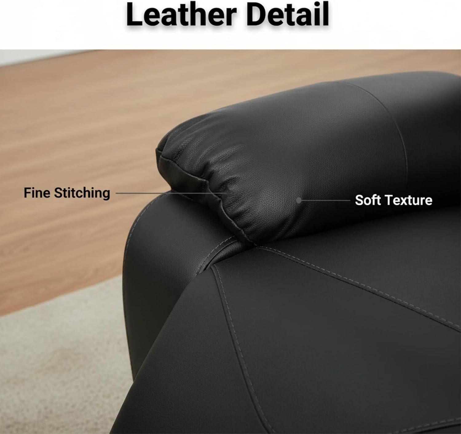 Leather Manual Recliner Sofa Set, Adjustable Backrest Reclining Loveseat Sofa with Storage Console & Cup Holders, Recliner Chair for House, Home Theater, Black