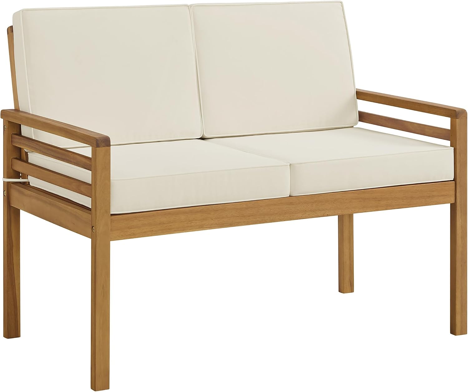 Alaterre Furniture, Okemo Outdoor Couch - Weather-Resistant 2-Person Loveseat with Acacia Wood Frame and Cushions - for Patio, Deck, Pool or Sunroom