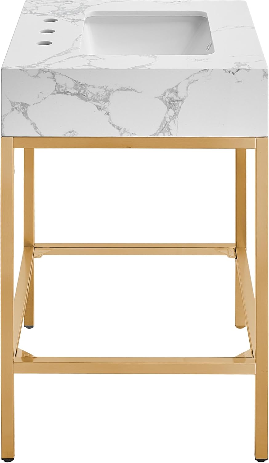 Meridian Furniture 406White-24 Marmo Collection Modern | Contemporary Bathroom Vanity with White Engineered Stone with Grey Veining, Brushed Brass Stainless Steel Base, 24' W x 21' D x 34' H, White