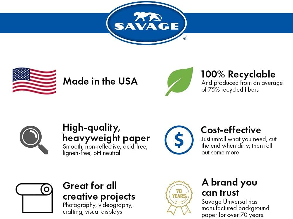 Savage Seamless Paper Photography Backdrop - Color #66 Pure White, Size 107 Inches Wide x 36 Feet Long, Backdrop for YouTube Videos, Streaming, Interviews and Portraits - Made in USA