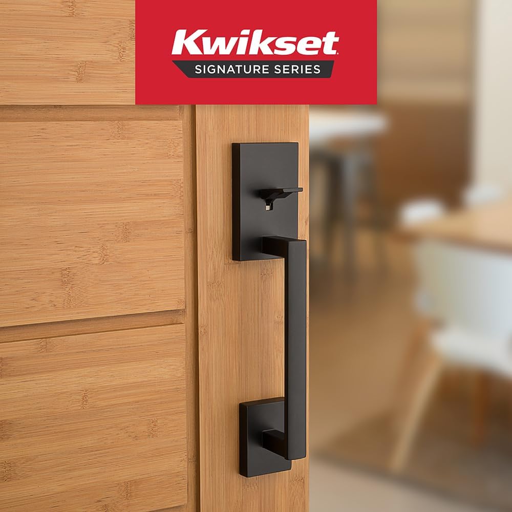 Kwikset San Clemente Front Door Handle No Lock,Entry Handleset Exterior with Interior Reversible Handed Lever,Non-Locking,Matte Black,Deadbolt Not Included,with Microban Protection,(Pack of 2)