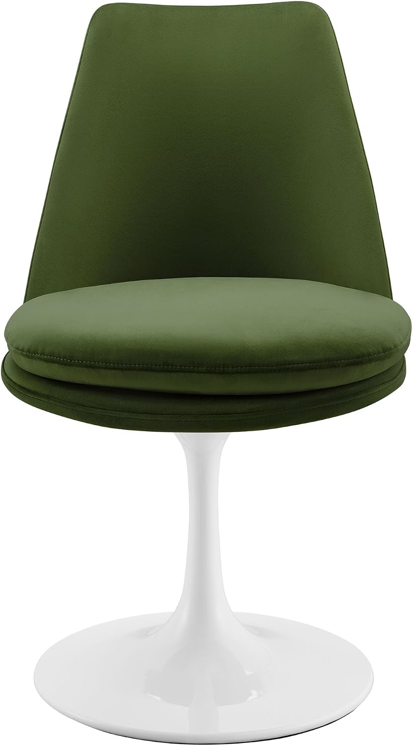 Modway Lippa Velvet Swivel Dining Side Chair in White Moss Green - Armless Accent Chair with Stain-Resistant Performance Velvet Upholstery - 360° Rotating Office Chair