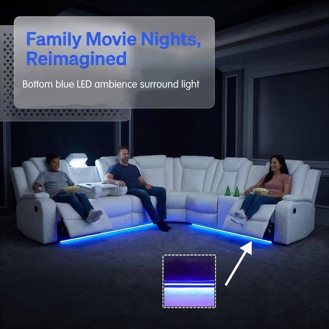 A Ainehome Living Room Furniture Reclining Sectional Sofa, Living Room Power Recliner Adjustable Sofa, Loveseat and Chair with Storage Console for Home/Office(A-Creamy White)