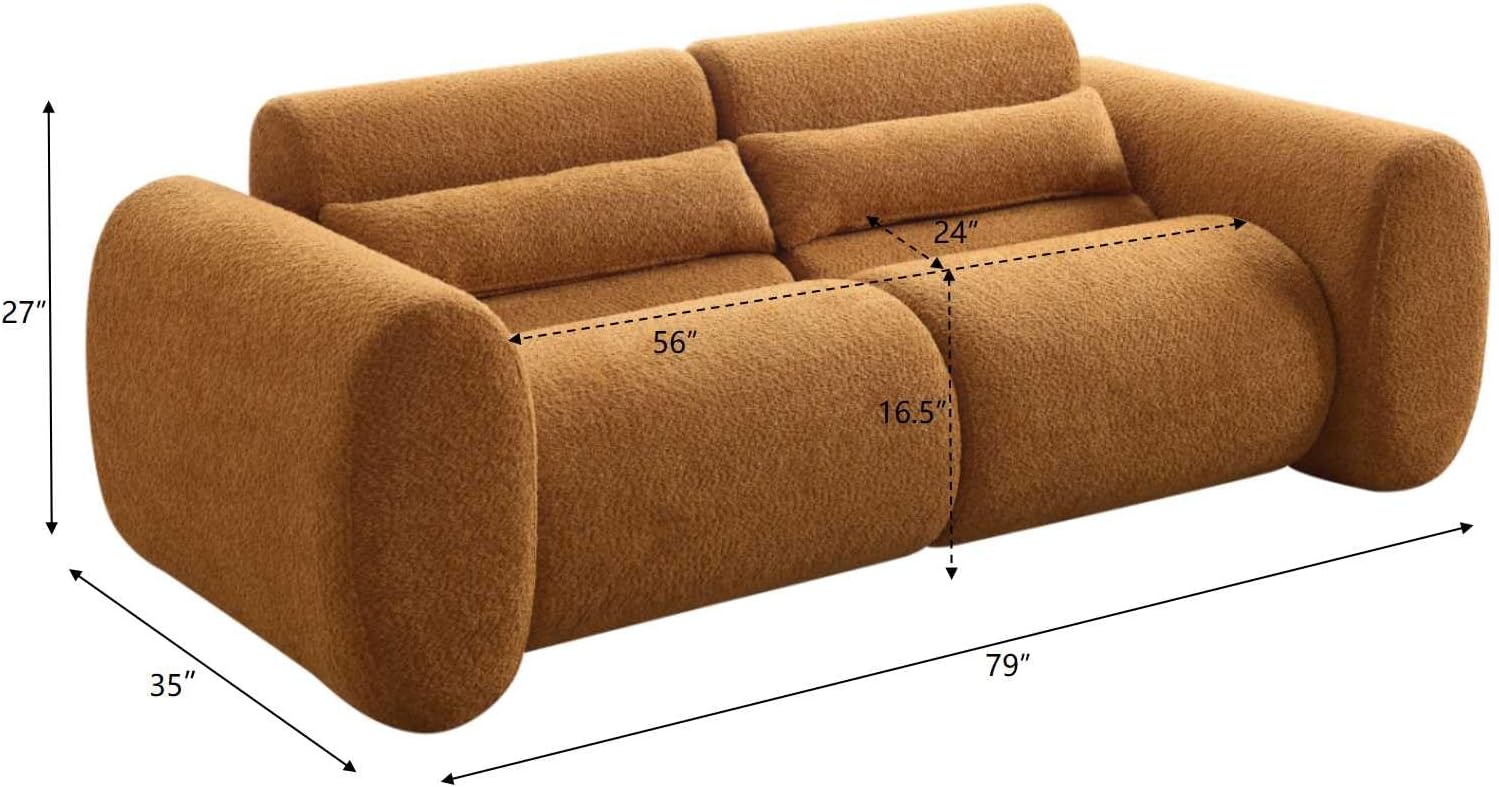Christopher Knight Home Orri 79' Cozy Boucle Upholstered Cloud Couch, 3-Seater Modern Sofa, Home Sofa Living Room with Round Arm, Sturdy Wooden Frame Lounge Chair Indoor, Easy to Assembly, Camel