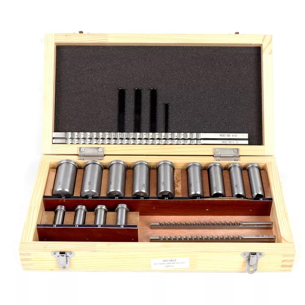 22 Pcs Keyway Broach Kit 4X Broaches & 5X Shims Keyway & 13x Bushings Metric Keyway Broach Set High-Speed Steel Metalworking Industrial Tools