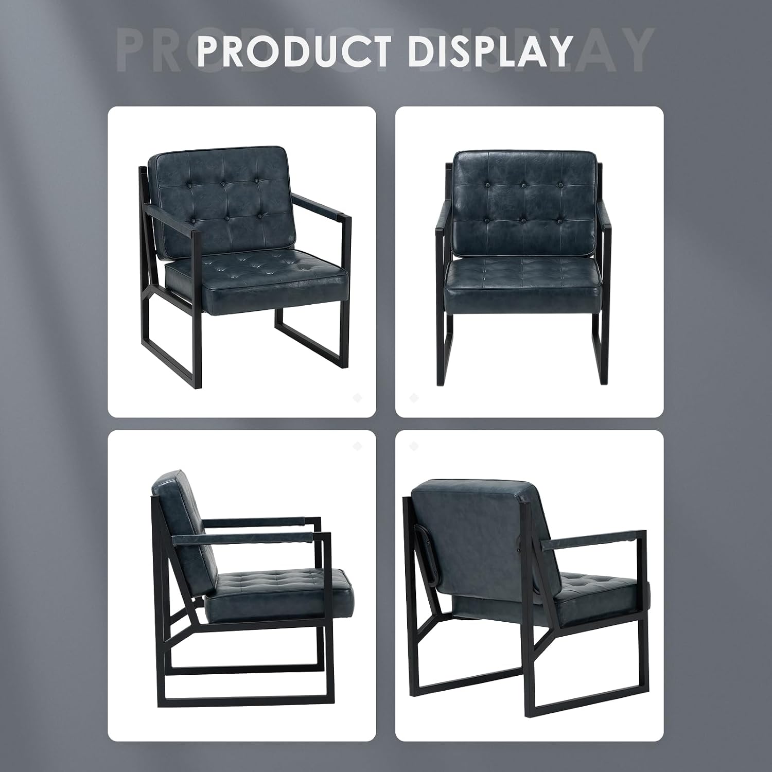 MALOL Accent Chairs Set of 2, Modern Accent Arm Chairs for Living Room, Comfy Leather Armchairs with Metal Legs for Bedroom Reception Room, Blue