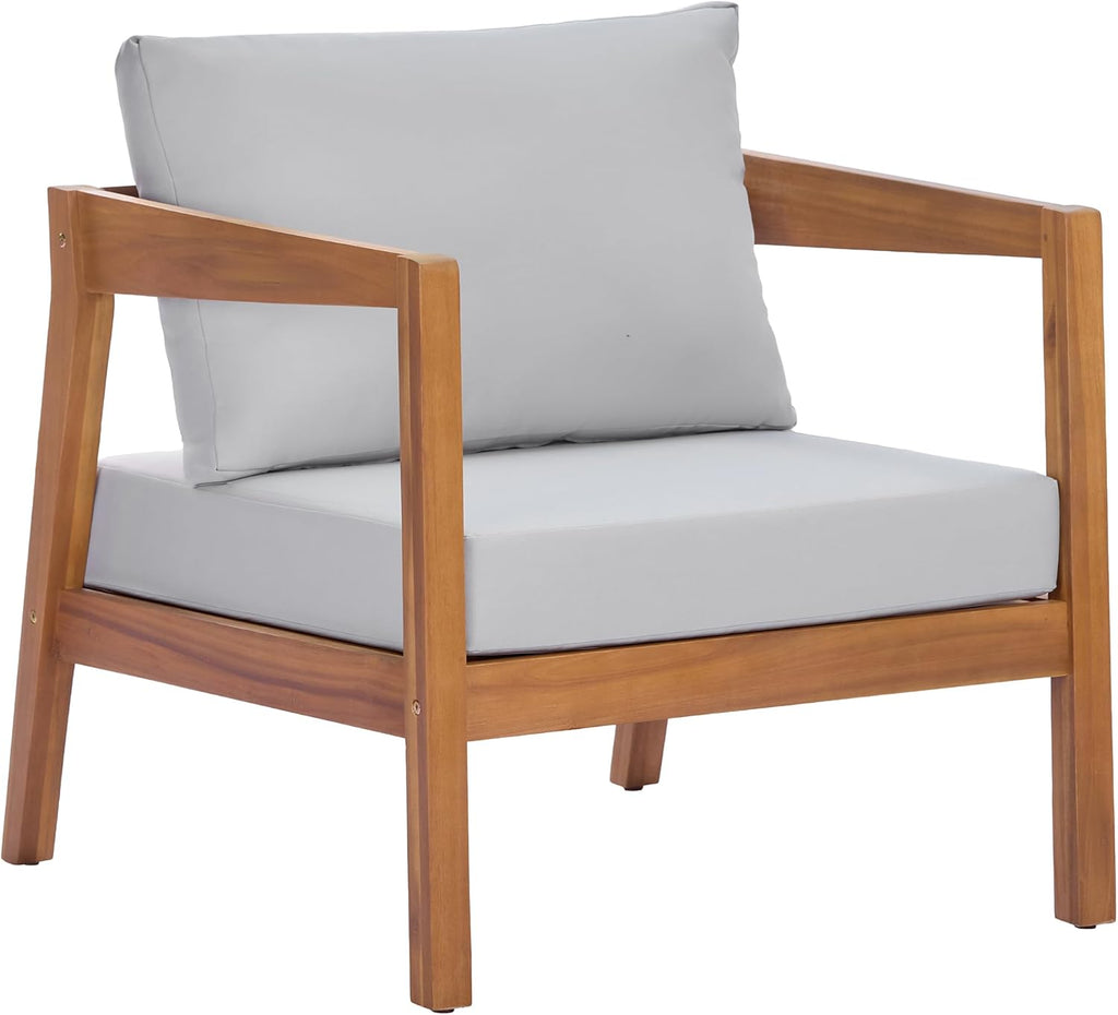 Christopher Knight Home Grice Acacia Wood Lounge Chair Outdoor with Removable Cushion, Wooden Patio Accent Chair with Open Frame Design, Outdoor Armchair for Patio Furniture Set, Light Grey + Teak