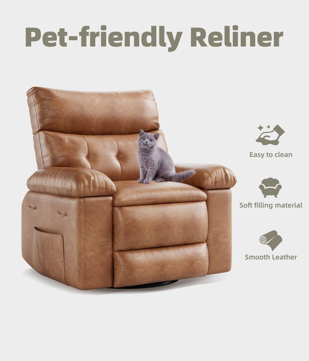 Oversized 360° Swivel Rocking Recliner Chair with Massage & Heat - Remote Control Lazy Chair for Adults, Ergonomic Recliner for Living Room, Bedroom, Nursery, Vintage