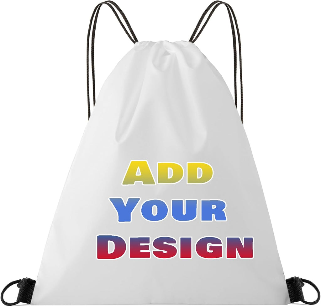 Custom Drawstring Bags Set of 50, Personalized Bulk Pack with Logo/Text-Suitable for Travelling Gym Camping Hiking-White