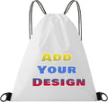 Custom Drawstring Bags Set of 50, Personalized Bulk Pack with Logo/Text-Suitable for Travelling Gym Camping Hiking-White