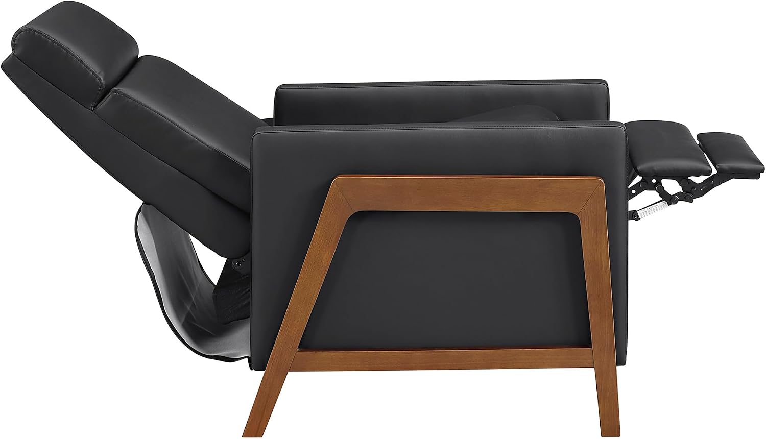 Lexicon Push Back Recliner Chair, Faux Leather Upholstered Reclining Chair with Footrest, Exposed Dark Brown Finish Wood Frame, Small Recliner for Small Space, Living Room, Bedroom, Black