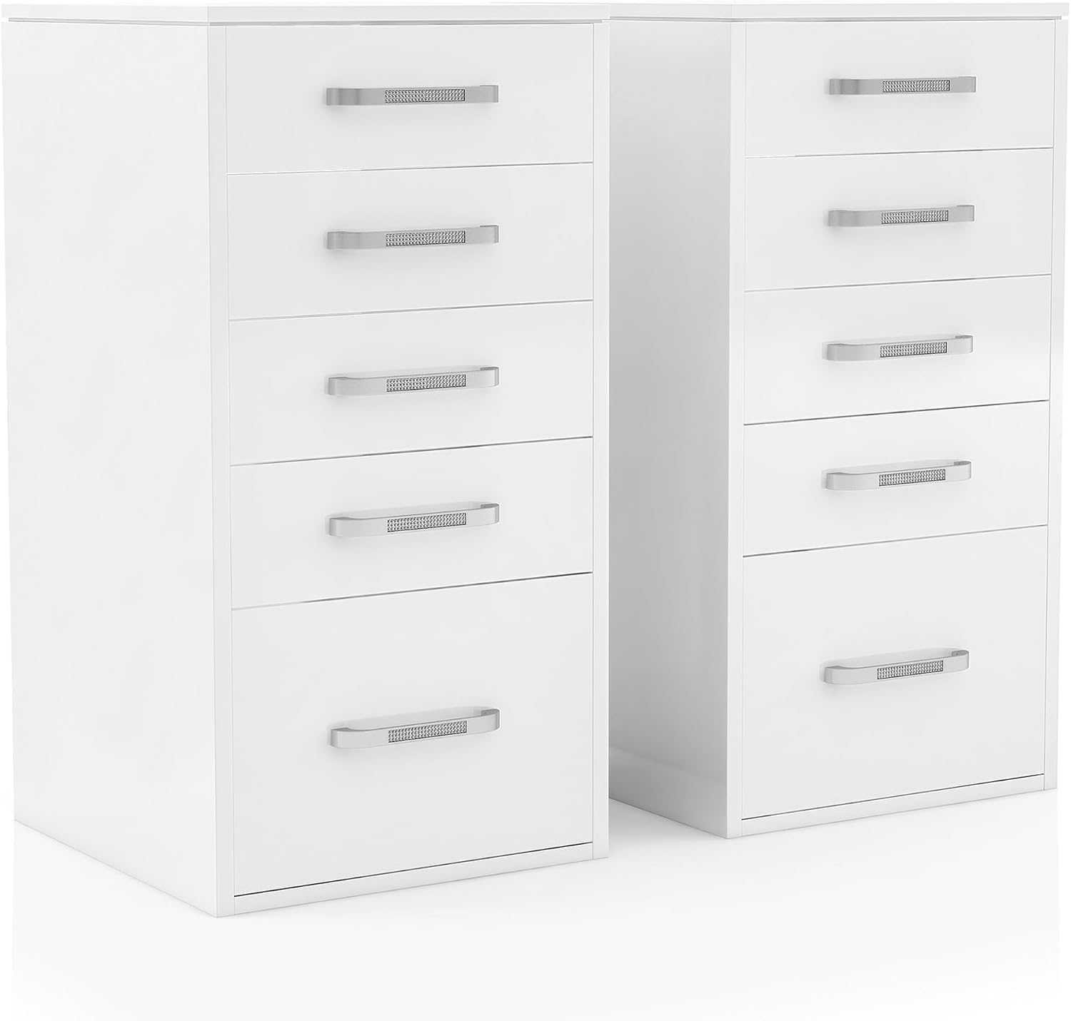 24/7 Shop at Home Alez Modern Wood 5 Drawers Makeup Vanity Dresser, Set of 2 for Bedroom, Dressing Room, Bathroom, Guest Room, White