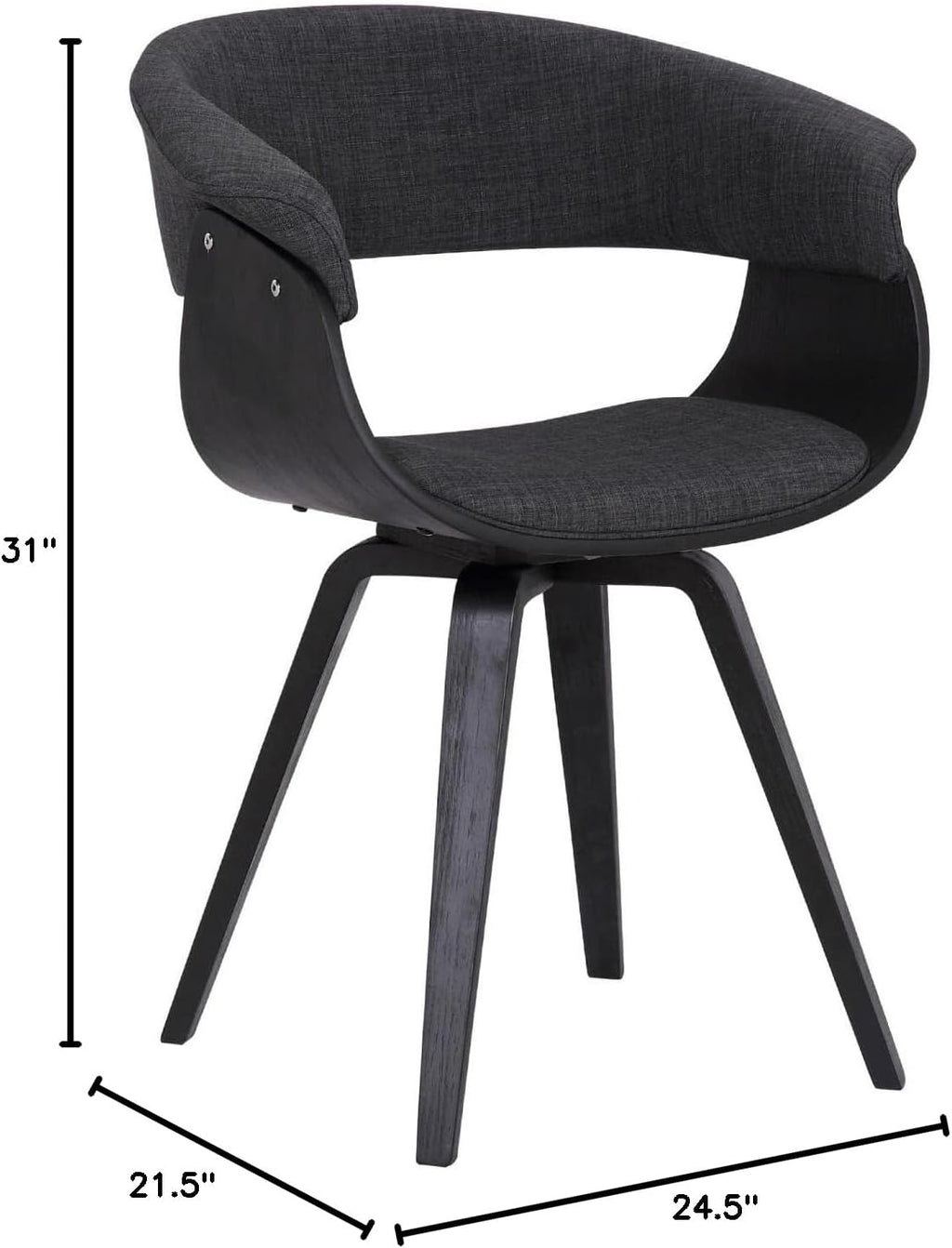 Armen Living Summer Mid Century Modern Dining Accent Chair for Table Kitchen Desk Vanity in Charcoal Fabric and Black Wood Finish