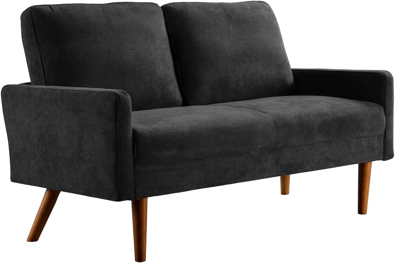Kent Velvet Loveseat Sofa, European Style with Sleek Design, Modern & Vintage Flair, Upholstered 2 Seater Couch, Chic Living Room Furniture Seating for Home, Apartment or Office, Black