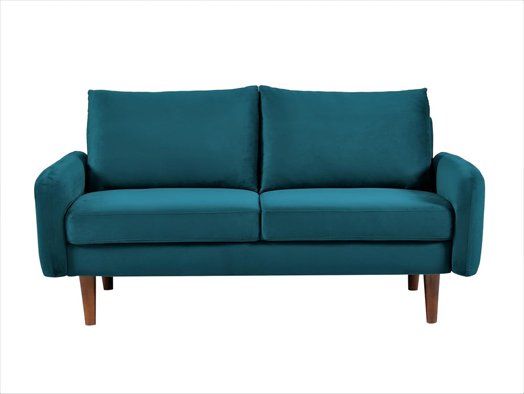 Container Furniture Direct Kent Velvet Loveseat Sofa for Modern Living Rooms and Compact Spaces, Comfy 2 Seater Couch Studio Apartment Furniture with Sleek Design, Greenish Blue