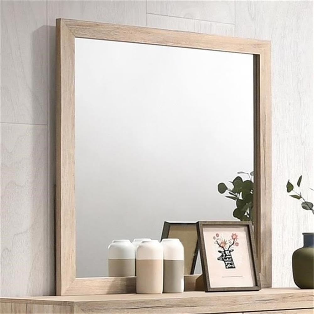 Acme Furniture Miquell 40' Square Wood Frame Bedroom Mirror in Rustic Natural