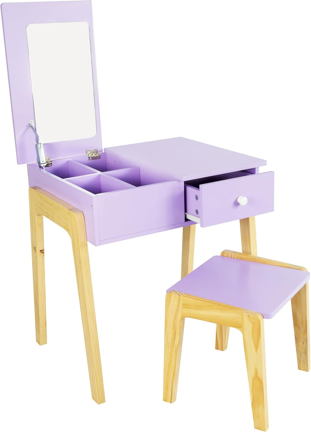 Humble Crew Kids Vanity Set with Mirror, Stool & Storage, Pretend Play Makeup Table with Accessories, Wooden Dress-Up Vanity Desk for Girls Playroom & Bedroom