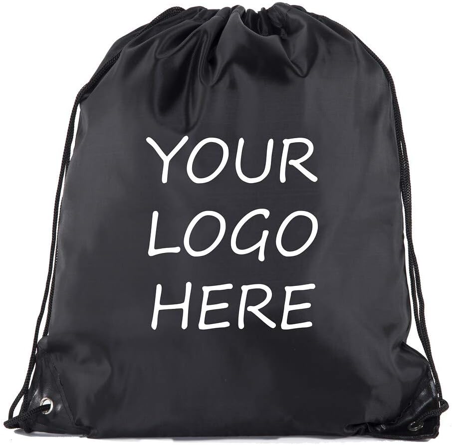 Mato & Hash Custom Drawstring Bags With Your Logo | 50PK Heavy Duty Reusable Drawstring Backpack - 50PK Black CE2500