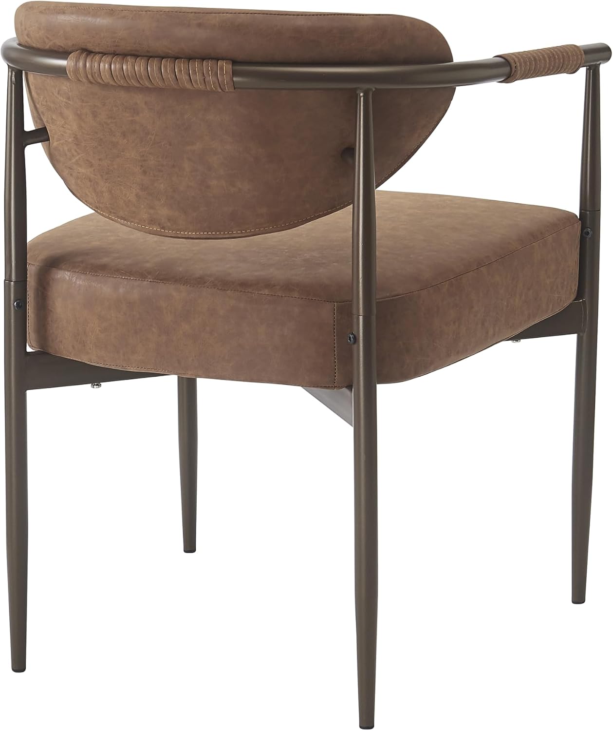 Christopher Knight Home Hyeok Modern Upholstered Dining Chairs Set of 2, Armchair Set with Metal Frame, Comfy Accent Chair with PU Leather Backrest/Seat Cushions for Kitchen/Dining Room, Brown