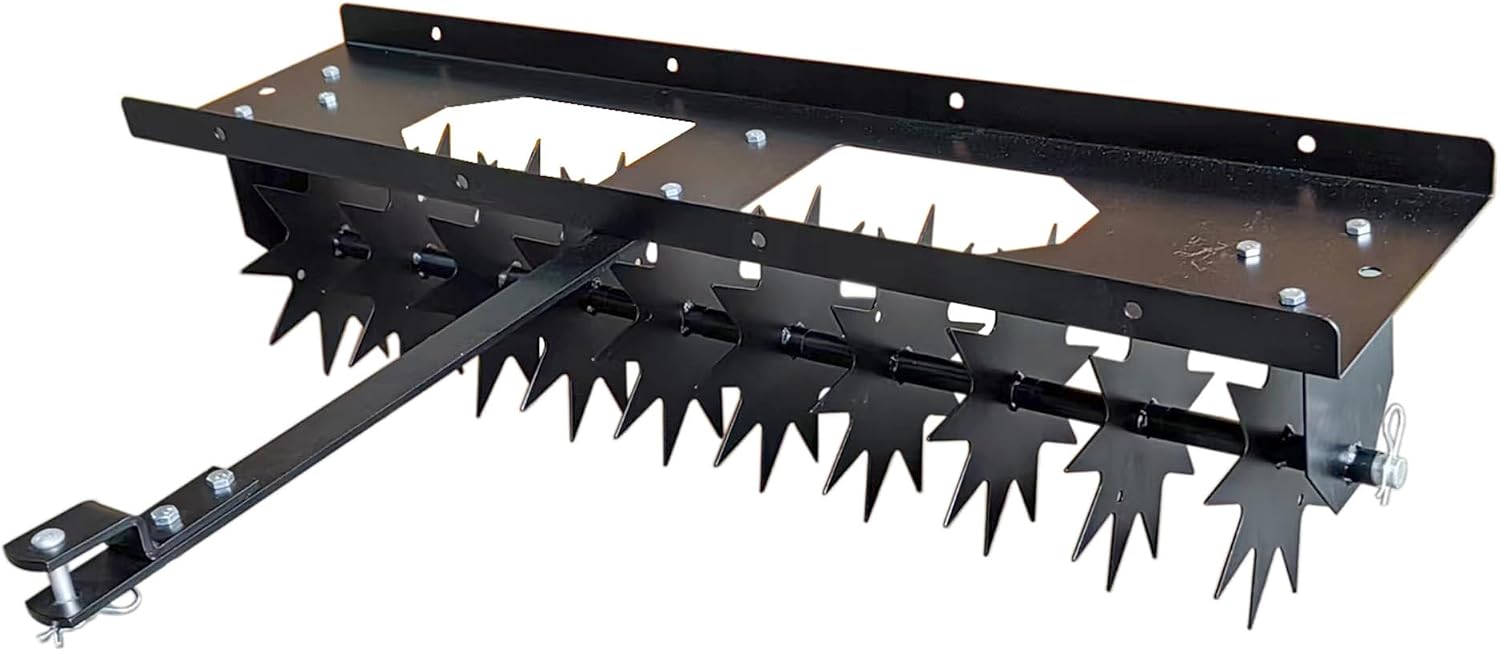 Yarn Stuff Spike Lawn Aerator, 40 Inch Wide Pin-Style Hitch with Weight Tray, Tiller for Gardening and Soil Penetration, Lawn Mower and ATV Compatible
