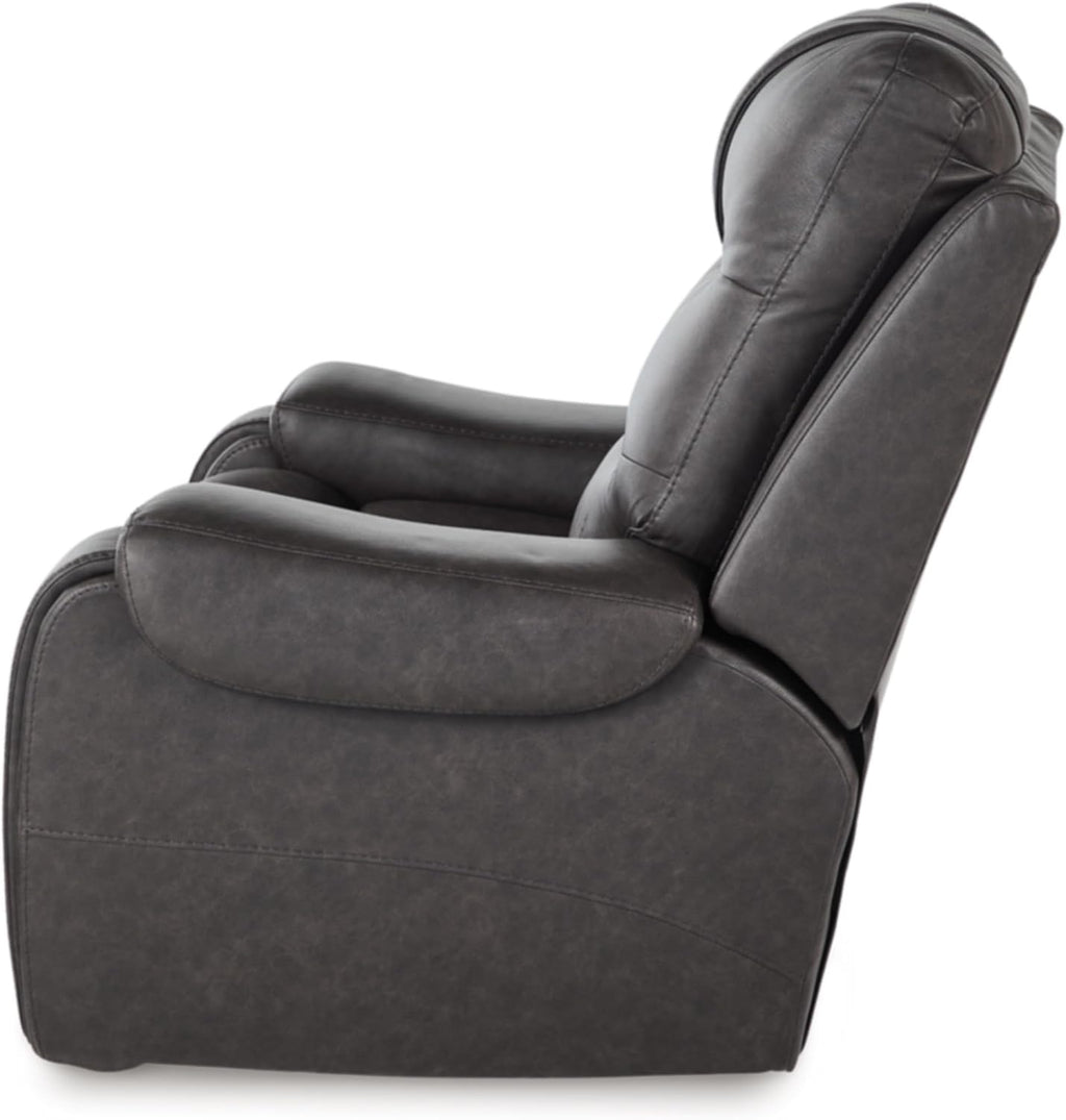 Signature Design by Ashley MakingMoves Rocker Recliner, Faux Leather Oversized Recliner Chair, No Assembly Required, with Pop-Out Cup Holders for Living Rooms, Smoke, 40' W