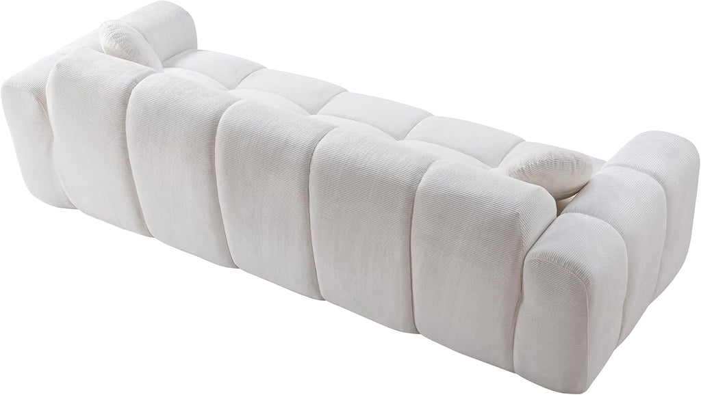 98.4-Inch Oversized Boneless Cloud Couches Deep Seat Foam Sofa Couch with 2 Round Toss Pillows, Luxury Corduroy Upholstered 3 Seat Tufted Loveseat, Cloud Sofa in a Box