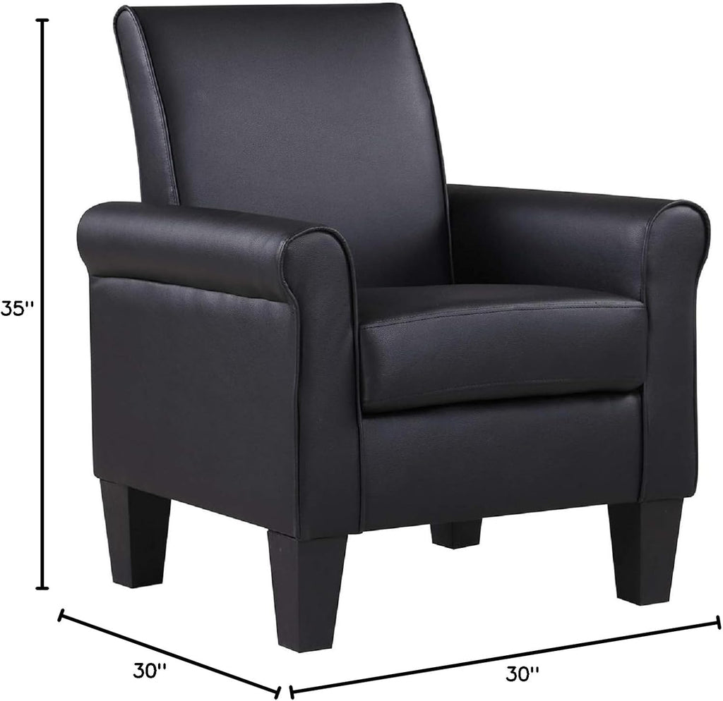 Modern Faux Leather Accent Chair, Upholstered Living Room Armchairs Comfy Single Sofa Chair for Bedroom, Waiting Room-Black