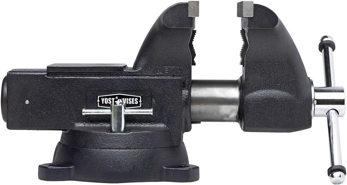 Yost HD800-C Heavy Duty 8-Inch Mechanics Work Bench Vise | Heavy Duty Woodworking & Metal Work Table with Secure Grip Swivel Base | 60,000 PSI Casting Iron Material with Extra-large Anvil Surface