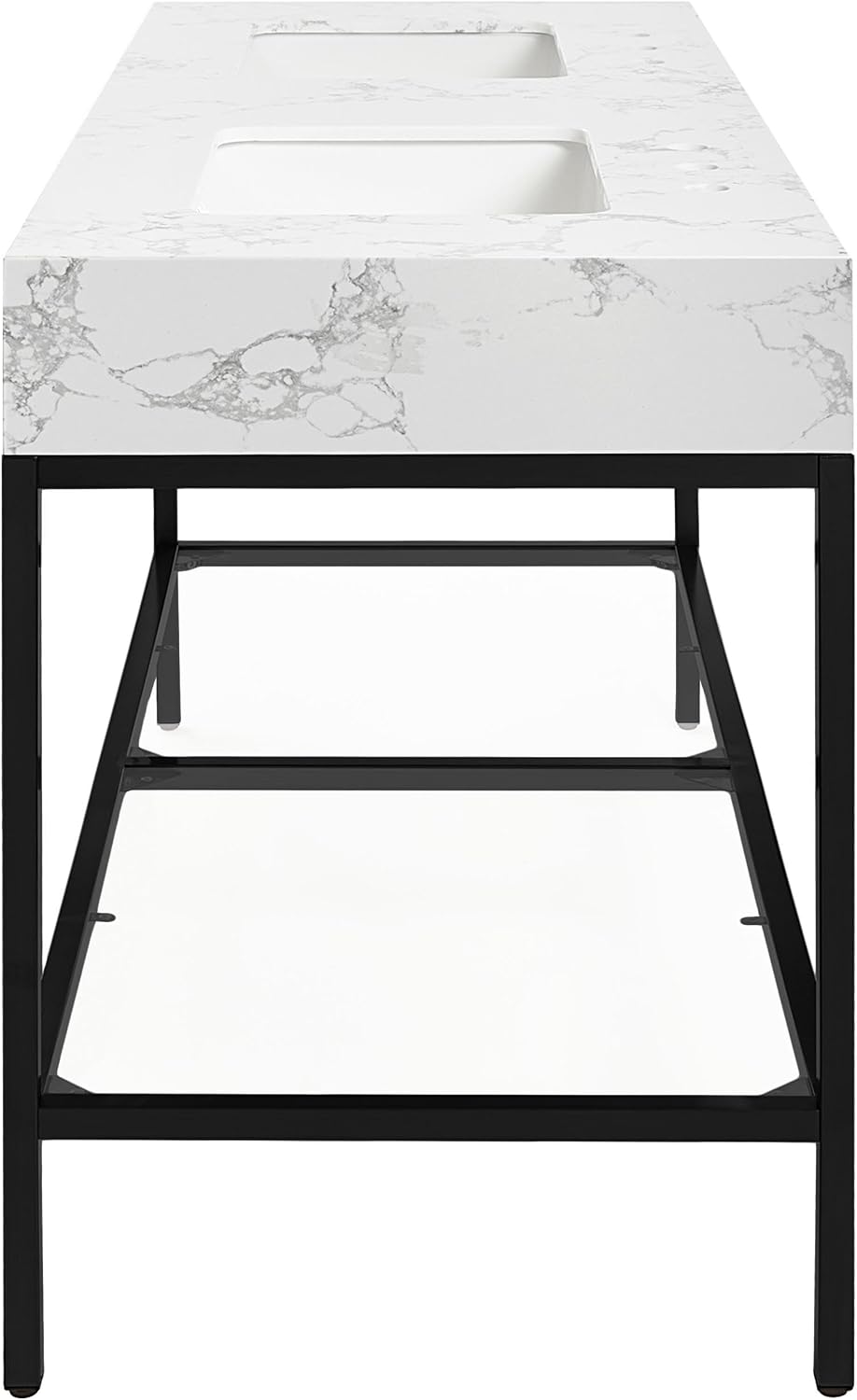 Meridian Furniture 407White-60 Marmo Collection Modern | Contemporary Bathroom Vanity with White Engineered Stone with Grey Veining, Matte Black Metal Base, 60' W x 23' D x 34' H, White