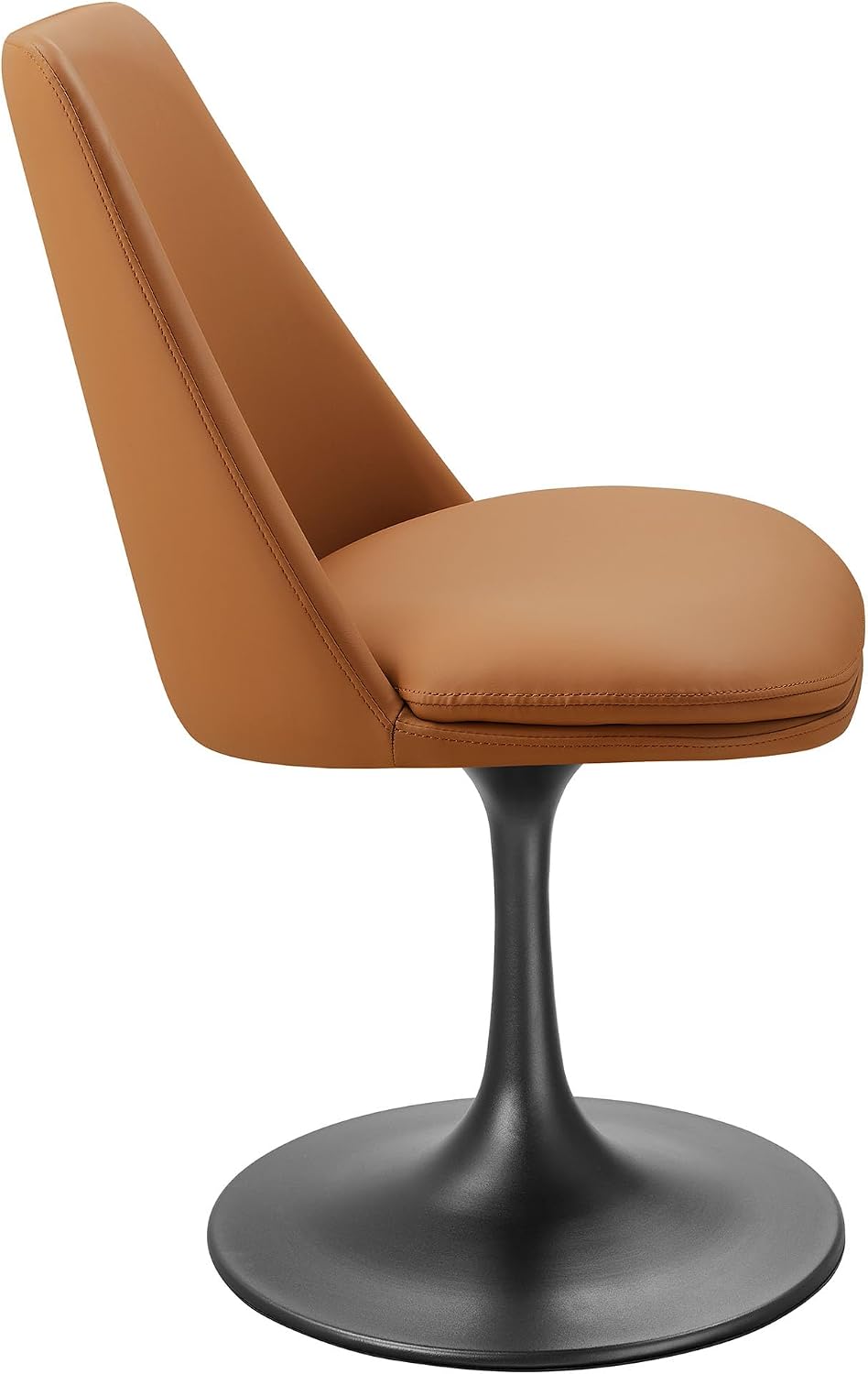 Modway Lippa Faux Leather Swivel Dining Side Chair in Black Tan - Armless Vegan Leather Accent Chair with Pedestal Base - 360° Rotating Office Chair with No Wheels