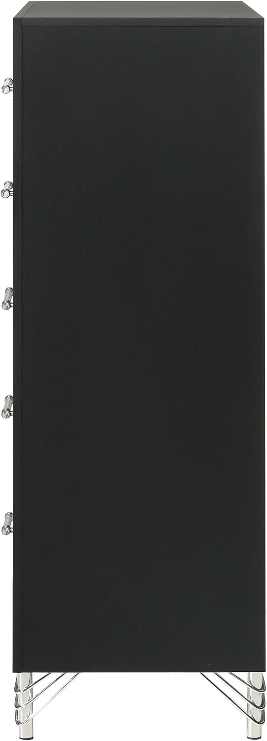 Coaster Home Furnishings - Lucia - Wood & Metal - 5-Drawer Chest with Chrome Trim, Hairpin Legs and Bar Pulls - Modern Classic - Bedroom - Black - 224995