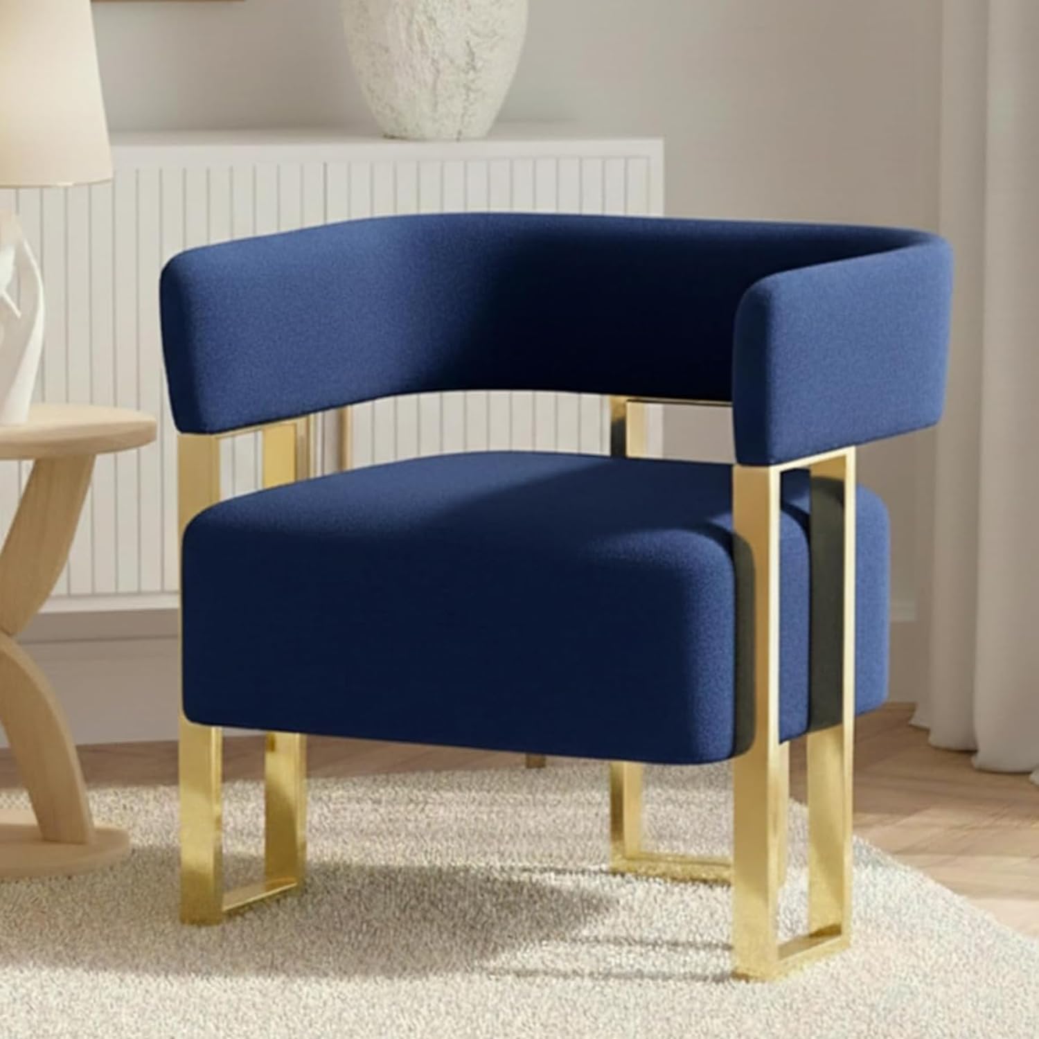 AODAILIHB Blue Modern Accent Chair, Velvet Barrel Chairs with Gold Metal Legs - Upholstered Armchairs for Living Room, Bedroom, Lounge & Waiting Room