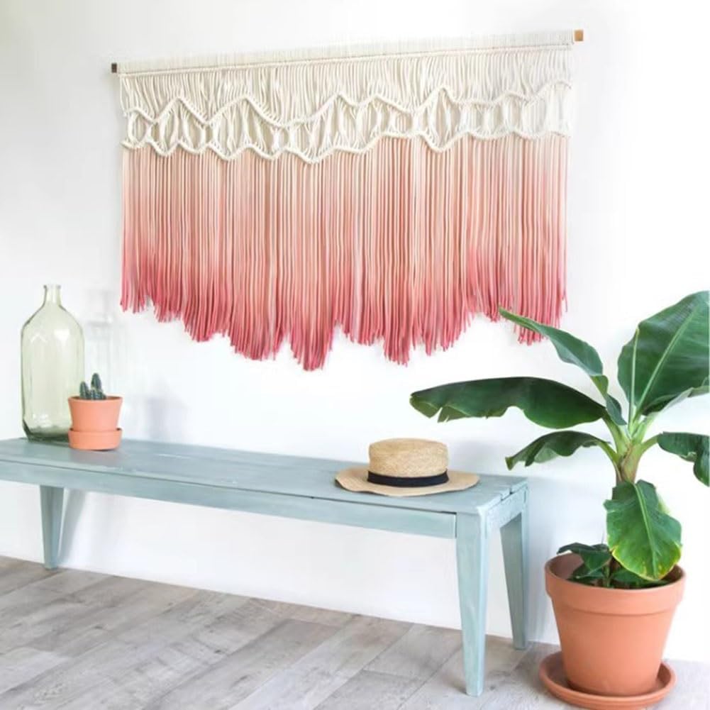 LXHELIVERY Wall Hanging Large Chic Woven Tapestry Tapestry Hand Weaves Wall Decoration for Art Cotton Rope Wall Decor for Bedroom Living Room Apartment Backdrop (Color : Pink, Size : 80x60x80cm)