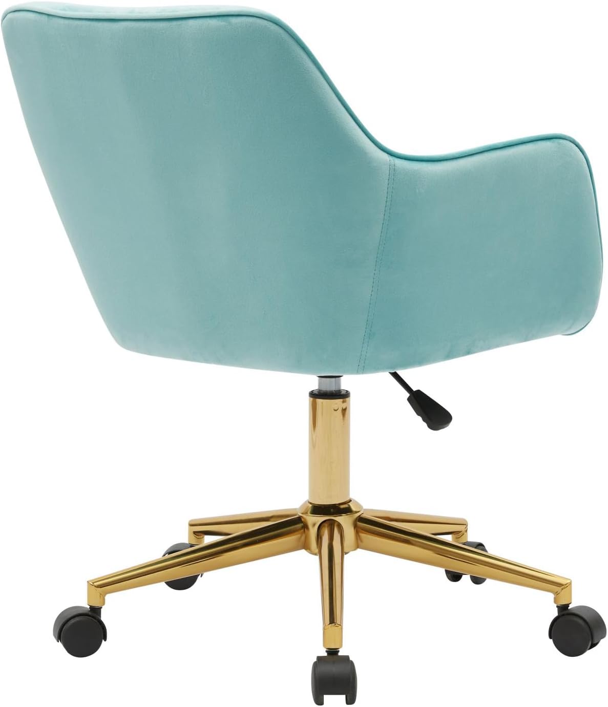 Modern Velvet, Height Adjustable, 360° Swivel Office Chair, Upholstered Cosmetic Dresser Armchair with Metal Feet and Backrest, Bedroom Furniture Light Blue