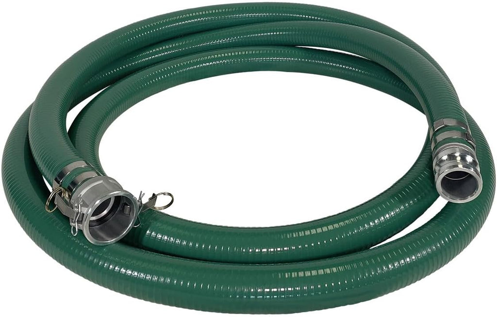 Gloxco Heavy Duty Green PVC Suction Hose Assembly for Water Transfer, 2' Inside Diameter, Installed Male x Female Cam and Groove Fittings, 20 ft Length