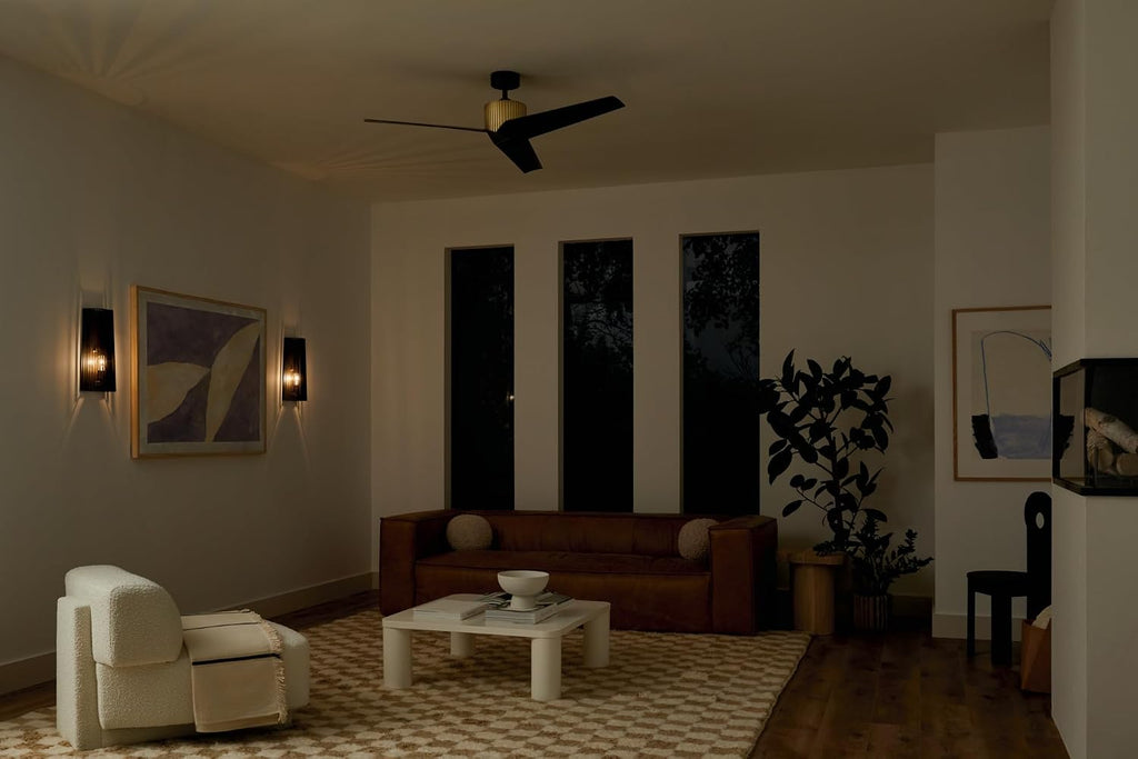 Kichler Almere 56 in 3 Blade Indoor Ceiling Fan without Light, Modern Natural Brass with Satin Black Blades for Living Room, Bedroom, Kitchen, 330130NBR