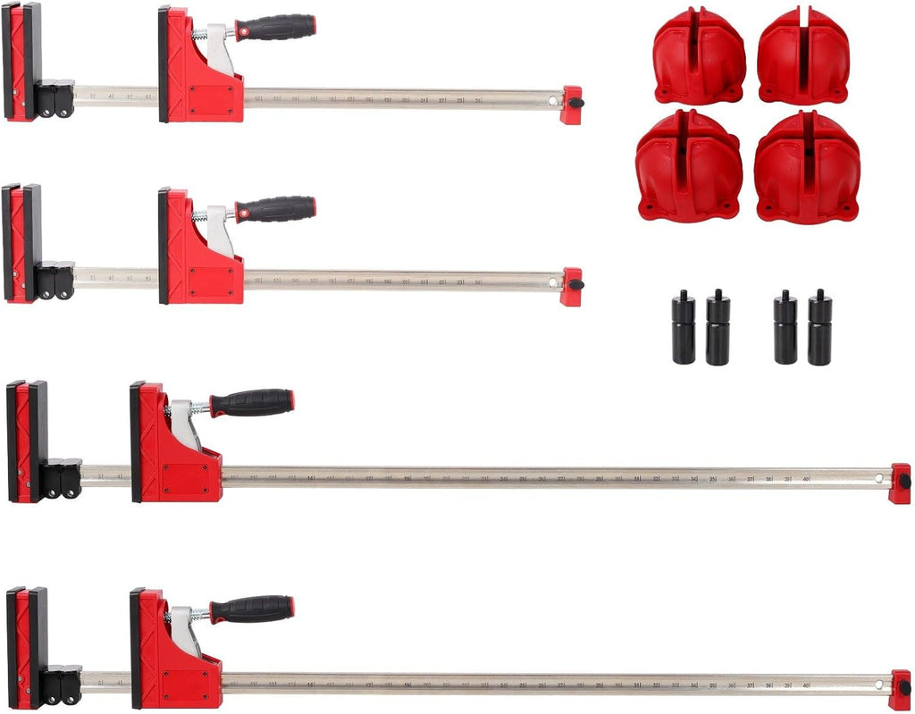 12PCS Professional Parallel Clamp Kit with 24' & 40' Heavy Duty Bar Clamps, Bench Dogs & Framing Blocks - 1700 Lbs Clamping Force for Woodworking, Carpentry & DIY Projects, Red