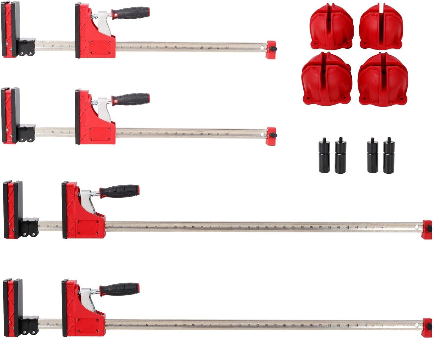 12PCS Professional Parallel Clamp Kit with 24' & 40' Heavy Duty Bar Clamps, Bench Dogs & Framing Blocks - 1700 Lbs Clamping Force for Woodworking, Carpentry & DIY Projects, Red
