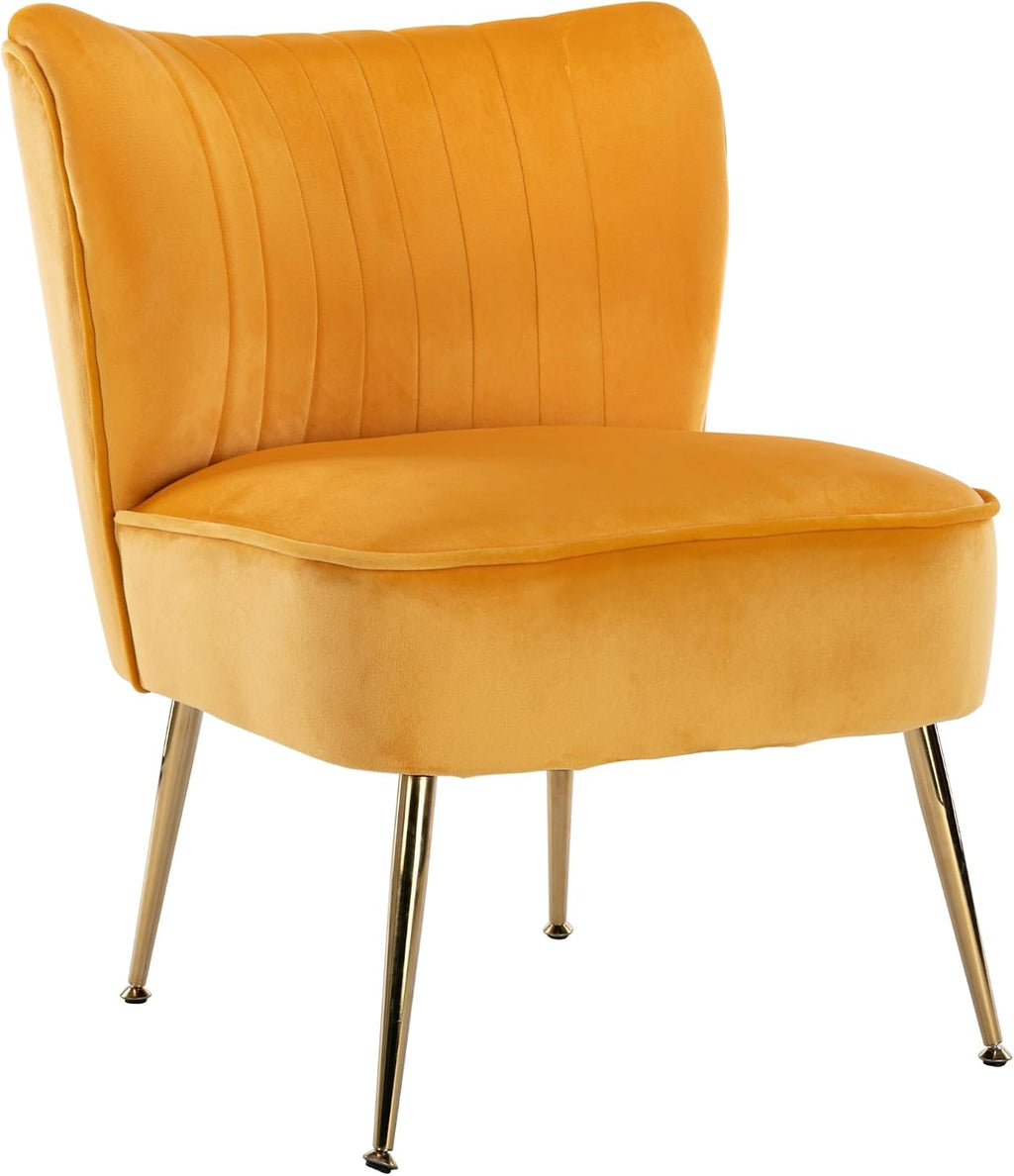 Velvet Accent Chair Set of 2 Comfy Living Room Chair Armless Slipper Mid Century Side Single Sofa Chair with Golden Legs Wingback for Bedroom Guest Room, Yellow